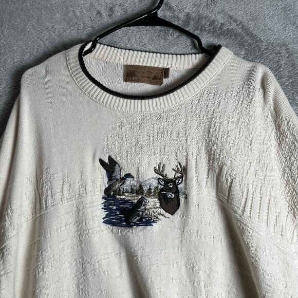 Vintage Embroidered Deer Duck Sweater Hunting Cabincore Grandpacore XL Cozy - Picture 2 of 5